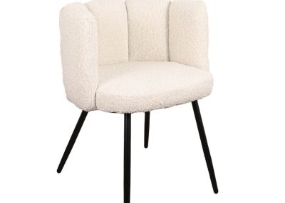 Panton white boucle fabric dining chair.